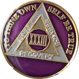 1 - 40 Year AA Medallion Metallic Purple Tri-Plate Sobriety Chip