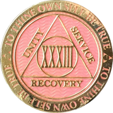 1 - 40 Year AA Medallion Reflex Pink Gold Plated Alcoholics Anonymous RecoveryChip Design - RecoveryChip