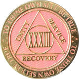 1 - 40 Year AA Medallion Reflex Pink Gold Plated Alcoholics Anonymous RecoveryChip Design - RecoveryChip