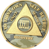 Camo & Gold Plated AA Medallion Any Year or Month 1 - 65 Alcoholics Anonymous Chip - RecoveryChip
