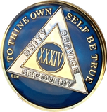 34 Year AA Medallion Metallic Midnight Blue Tri-Plate Sobriety Chip