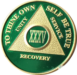 AA Medallion Green Gold Plated Year 1 - 65 Alcoholics Anonymous Chip - RecoveryChip