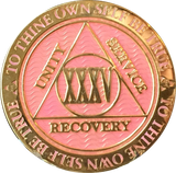1 - 40 Year AA Medallion Reflex Pink Gold Plated Alcoholics Anonymous RecoveryChip Design - RecoveryChip