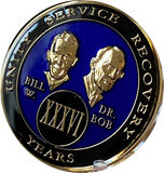 36 Year AA Founders Medallion Blue With Red Tri-Plate Bill & Bob Sobriety Chip