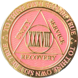 1 - 40 Year AA Medallion Reflex Pink Gold Plated Alcoholics Anonymous RecoveryChip Design - RecoveryChip