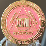 1 - 40 Year AA Medallion Reflex Pink Gold Plated Alcoholics Anonymous RecoveryChip Design - RecoveryChip