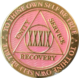 1 - 40 Year AA Medallion Reflex Pink Gold Plated Alcoholics Anonymous RecoveryChip Design - RecoveryChip