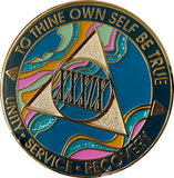 39 Year AA Medallion Elegant Tahiti Teal Blue and Pink Marble Gold Sobriety Chip