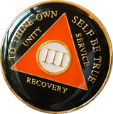 Black Orange Gold Tri-Plate AA Medallion 24 Hours 18 Month Year 1 - 40 Sobriety Chip - RecoveryChip