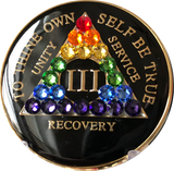 Crystallized AA Medallion Black Rainbow Crystal Tri-Plate Sobriety Chip Year 1 - 50 - RecoveryChip