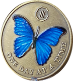 1 2 3 4 5 6 7 8 9 or 10 Year Blue Butterfly One Day At A Time Serenity Prayer Medallion Coin