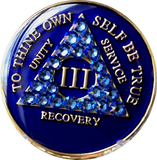 Crystallized AA Medallion Sapphire Blue Tri-Plate Sobriety Chip Year 1 - 50 - RecoveryChip