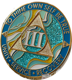 1 - 46 Year AA Medallion Elegant Caribbean Aqua Glitter Teal Marble Gold Sobriety Chip