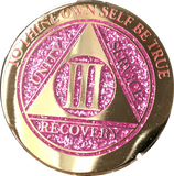 1 - 10 & 30 Year AA Medallion Elegant Glitter Pink Gold & Silver Plated Sobriety Chip - RecoveryChip