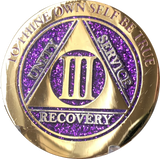 1 - 10 & 30 Year AA Medallion Elegant Glitter Purple Gold & Silver Plated Sobriety Chip - RecoveryChip