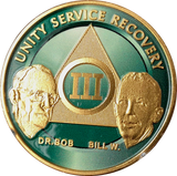 AA Founders Green Gold Plated Chip Alcoholics Anonymous Medallion  Any Year 1 - 65 - RecoveryChip