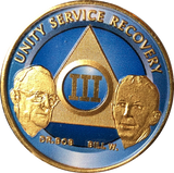 1 2 3 4 5 6 7 8 9 10 11 or 18 Month AA Founders Medallion Ocean Breeze Blue Gold Plated