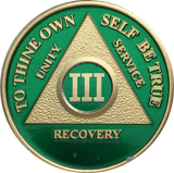 AA Medallion Green Gold Plated Year 1 - 65 Alcoholics Anonymous Chip - RecoveryChip
