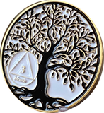1 2 3 4 5 6 7 8 9 10 11 18 Month AA Medallion Tree Of Life Black White Serenity Prayer Coin