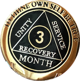 1 2 3 6 9 or 18 Month AA Medallion Elegant Black Gold and Silver Plated Sobriety Chip - RecoveryChip