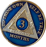 1 2 3 4 5 6 7 8 9 10 11 or 18 Month AA Medallion Midnight Blue Tri-Plate Sobriety Chip