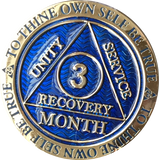 1 - 11 Month AA Medallion Reflex Blue Gold Plated Sobriety Chip Coin - RecoveryChip