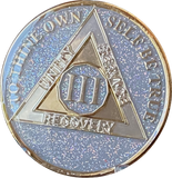 1 2 3 4 5 6 7 8 9 or 10 Year AA Medallion Opal Silver Glitter Tri-Plate Sobriety Chip