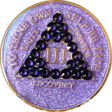 Crystal AA Medallion Purple Glitter Tri-Plate Sobriety Chip Year 1 - 50 - RecoveryChip