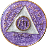 AA Medallion Purple Glitter Tri-Plate Sobriety Chip Year 1 - 45 - RecoveryChip