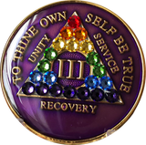 Crystal AA Medallion Purple Rainbow Tri-Plate Sobriety Chip Year 1 - 50 - RecoveryChip