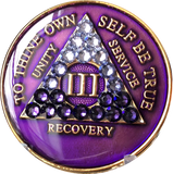 Crystal AA Medallion Transition Purple Tri-Plate Sobriety Chip Year 1 - 45 - RecoveryChip