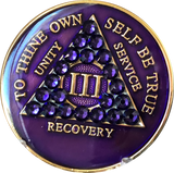 Crystallized AA Medallion Purple Velvet Tri-Plate Sobriety Chip Year 1 - 50 - RecoveryChip