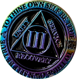 1 - 15 Year AA Medallion Reflex Rainbow Plated Black Sobriety Chip