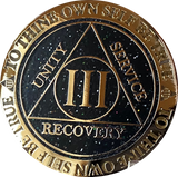 1 2 3 4 5 or 30 Year AA Medallion Reflex Milky Way Glitter Black Gold Plated Sobriety Chip