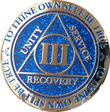 1 2 3 4 5 6 7 8 9 or 10 Year AA Medallion Reflex Glitter Blue Gold Plated Sobriety Chip - RecoveryChip