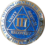 1 2 3 4 5 6 7 8 9 or 10 Year AA Medallion Reflex Glitter Blue Gold Plated Sobriety Chip - RecoveryChip