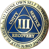 3 Year AA Medallion Reflex Blue Gold Plated Alcoholics Anonymous RecoveryChip Design - RecoveryChip
