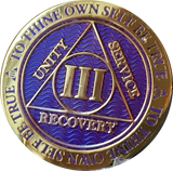 1 - 10 Year AA Medallion Reflex Purple Gold Plated Alcoholics Anonymous - RecoveryChip