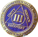 1 - 10 Year AA Medallion Reflex Purple Gold Plated Alcoholics Anonymous - RecoveryChip