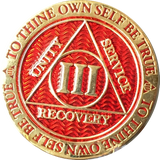 1 - 10 Year AA Medallion Reflex Red Gold Plated Alcoholics Anonymous RecoveryChip Design - RecoveryChip