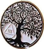 1 - 10 Year AA Medallion Tree Of Life White and Black Spiritual Medallion Sobriety Chip