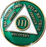 Green Gold Tri-Plate AA Medallion 24 Hours 18 Month Year 1 - 45 Sobriety Chip - RecoveryChip