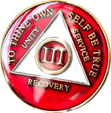 3 Year AA Medallion Metallic Red Tri-Plate Sobriety Chip