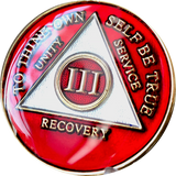 Red Gold Tri-Plate AA Medallion 24 Hours 18 Month Year 1 - 45 Sobriety Chip - RecoveryChip