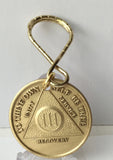 AA 24 Hours or Years 1 - 10 Medallion Key Chain Sobriety Chip With Serenity Prayer Bronze - RecoveryChip