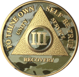 Camo & Gold Plated AA Medallion Any Year or Month 1 - 65 Alcoholics Anonymous Chip - RecoveryChip