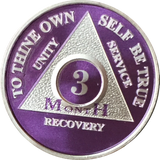 Purple Silver Plated 1 2 3 4 5 6 7 8 9 10 11 18 Month AA Medallion Sobriety Chip - RecoveryChip