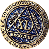 1 - 40 Year Dusty Blue Gold Plated AA Medallion Reflex Design - RecoveryChip