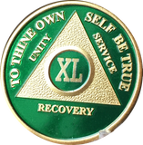 AA Medallion Green Gold Plated Year 1 - 65 Alcoholics Anonymous Chip - RecoveryChip