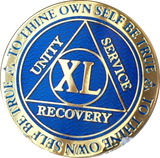 40 Year AA Medallion Reflex Blue Gold Plated Alcoholics Anonymous RecoveryChip Design - RecoveryChip